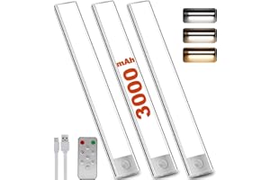 LUJASI LED Sottopensile Cucina con Telecomando, 30 cm Luce Armadio LED con Sensore di Movimento, 3000k-6000k, Dimmerabile, Ricaricabile - Per Armadio, Scale, Guardaroba, Cucina, Corridoio(3 pezzi)