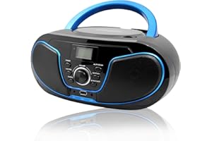 Lecteur CD avec Bluetooth, LP-D02 Radio FM Portable Stéréo avec Son Cristallin, Lecture MP3, Entrée USB et AUX, Prise Casque, Ecran LCD