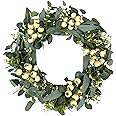 THE WHITE SHOP Artificial Spring Wreath 20 Inch Spring Wreaths for Front Door Green Eucalyptus Wreath with Big Berries for Outside All Seasons Indoor Outdoor Decor