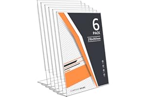 SENENQU Lot de 6 Présentoir de Table Acrylique Incliné Présentoir Incliné de Table, 210 x 297 mm, Présentoirs de Table A4 en L, Acrylique Transparent, Support A4 d'affichage de Menu, Porte Documents