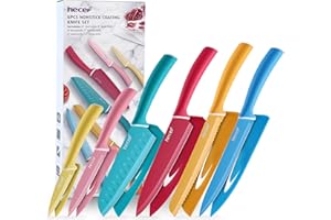 hecef Cuchillos Cocina, Juego Cuchillos Cocina Profesional de 6 Piezas Acero Inoxidable, Cuchillos Carne Afilado con Fundas Protectoras, Colorido Cuchillo Multifuncional, Apto para Lavavajillas