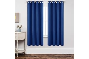 Joydeco Rideau Occultant 2 Pièces L 140 x H 175, Rideau Thermique Isolant Bleu Roi Anti Chaleur Tenture Opaque à Oeillets Isolation Lumiere Anti UV Decoration Chambre Maison Salon Intérieurs