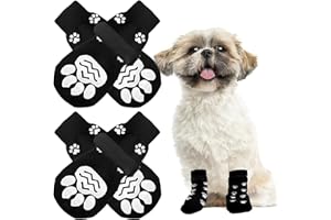 AUSYIWI Calcetines Antideslizantes para Perros 4 Piezas Con Correas Ajustables, de Algodón para Grandes y Pequeños (S)