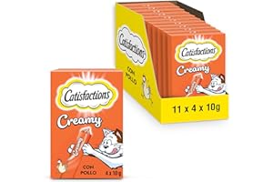 Catisfactions, Snack crémeux Liquide pour Chat, irrésistible Poulet, 11 boîtes de 40 g