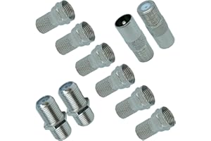 Slick Linc 10PCS F Plug Connectors Screw On Aerial Coaxial Cable RG6, F Type Female to Male Coax Plug Adapter, F Type Coupler - Silver