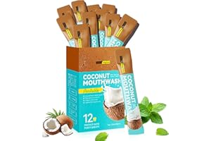 Liillya Format Voyage Bain de Bouche Huile de Coco et de Menthe Poivrée,Sans Alcool,Haleine Fraîche 12h,Anti Tartre,Éliminer la Mauvaise Haleine et la plaque dentaire,Santé des dents,20 Sachets