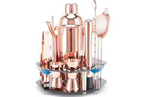 GIENXIAS Cocktail Shaker Kit, Ensemble de Cocktail Shaker, Boston Shaker 21 Pièces,Acier Inoxydable, Kit Cocktail,Pilon Cocktail,Doseur Cocktail et Accessoires (Or rose)