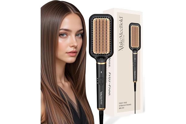 Makemeebold Make Mee Bold Frizz Free Straightening Brush for Hair Hair straightener for woman with 73mm Large Paddle Design Electric Comb for Women Gifts for woman PTC Fast Heat-Up (30s) 2 Heat Settings (180°C & 210°C) Auto Shut-Off & 360° Swivel Cord