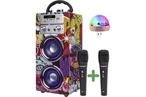 DYNASONIC Macchina Karaoke Portatile, 2 Microfoni, Altoparlante Bluetooth, Design unico ed esclusivo, Luci, Lettore USB e SD (025-12 lights)