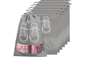 QIMMU 6 Stück Schuhbeutel,Schuhtasche Reise,Schuhtasch Koffer,Staubdicht Schuhtaschen,Tragbare Schuh Taschen mit klarem Fenster,Non-Woven Staubdicht Shoe Kordeltasche,zur Trennung von Schuhen Reisezubehör