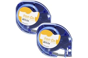 Aken 18769 Iron On Cinta de Tela Compatible con Dymo LetraTag Textiles 12mmx2m, LT Etiquetas para Ropa Recambio para Dymo Letratag LT-100H LT-100T LT-110T XR 200B, Negro sobre Blanco