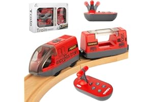 VUTLACE Toy Train Set, Wooden Train Track Control Locomotive Trains with 4 Sound & Lighting Effect, Magnetic Trains Compatible with Thomas, Brio, Chuggington