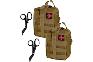 Krisvie 2PCS Pochette EMT Médecine Tactique Sac étanche Molle de Premiers Secours, Trousse Kit de Premiers Soins Militaires pour Randonnée Camping Airsoft avec Un Ciseaux médical,pour Les Premiers Soins à l'extérieur,au Camping, à la Pêche,à l'armée,à la Randonnée,sur Le Terrain