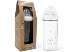 Le Biberon Français - Biberon Anti-Coliques Premium 6 Mois et Plus - Biberon 360ml à Col Large - Léger et Durable - Tétine à 3 Vitesses en Silicone Pur - BPA, BPS, BPF Free
