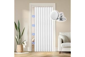 RINHARTEX Blackout Accordion Style Magnetic Door Curtain for Closet Pleated Folding Doorway Curtain Accordion Door Interior Room Divider Bedroom Bathroom Living Room(42x78inch,Pure White)