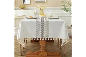 Pahajim Obrusy Prostokątny Zmywalny Bawełniany Len Obrus Przeciwzmarszczkowy Wzór Z Frędzlami Tkanina Obrus do kuchni, jadalni, Na zewnątrz Ogród Blat (140 x 213 cm)