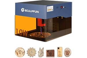 SCULPFUN iCube Pro Max 10W La-ser Engraver, Mini Desktop La-ser Engraving Machine with 0.08mm Focus, 10000mm/min High Speed, La-ser Cutter with Smoke Filter, Eye Protection Shield, 130x130mm