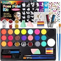 Palette Maquillage Enfant 42 Couleurs - Peinture Visage Lavable à L'eau - Avec 11 Pinceaux Et Pochoirs - Pour Fêtes Halloween Carnaval