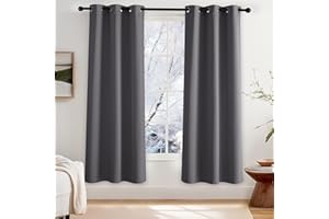 PONY DANCE Blackout Curtains Bedroom - Grey Thermal Insulated Energy Saving Curtains for Living Room Window Blinds for Home Decoration and Privacy Protection, Set of 2, 42 x 72 Inch,Grey
