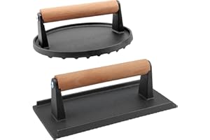 MOUYAT 2 Pack Cast Iron Burger Press, Non-Stick Burger Smasher, Round and Rectangular Meat Press for Grilling, BBQ, and Cooking