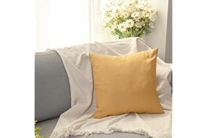 GREATOYAR Juego 2 Cojines de Imitación de Lino, Cojín con Relleno, Antiácaros e Hipoalergénica, para Sofá y Cama, Decoración del Hogar con Cremallera Invisible, 2 Unidades, 45x45cm, Color Amarillo