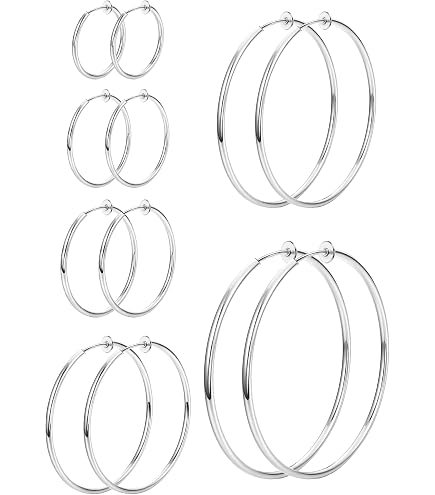 3 Paia Di Clip Per Le Orecchie, Set Di Grandi Cerchi, Orecchini Da Donna Non Forati, Orecchini Da Donna Ipoallergenici Realizzati In Oro Rosa Placcato Oro e Argento (4 Cm