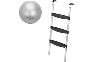 valuents Trampolin Leiter – schwarz // Silber – zum Einhängen – 86/110 cm hoch mit 3 extra Breiten Stufen +Plus: 1 Pilates/Yoga-Ball
