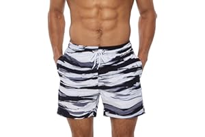 YloveM Maillot de Bain Homme Short de Bain Élastique Réglable Séchage Rapide Imprimé Short de Plage Surf avec Doublure en Maille