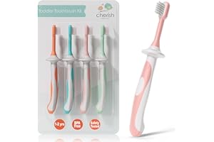 Cherish Baby Care Ensemble de Brosse à Dent Bébé 12 Mois (Lot de 4) : Brosse à Dent Enfant, Sans BPA et Testée pour la Sécurité, Conçue par un Dentiste Pédiatrique, Brosses à Dents 1 à 2 Ans