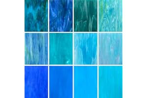 LITMIND 12 Blatt blaue Buntglasplatten, 10,2 x 15,2 cm Mosaikglaszubehör zum Basteln, Buntglas-Starter-Kit für Erwachsene, Kunstglasplatten für Buntglas-Herstellungsprojekte (gemischtes Blau)