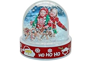 ADVENTA Snow Globe, Photo Frame Glitter Globe Ornament Dome holds 2 x 62 x 70 mm photos - Ho Ho Ho Design - Ideal Stocking Fillers, Personalised Gifts or Arts and Crafts Decorations (Multi)