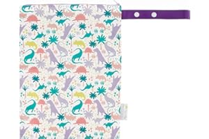 Itzy Ritzy Sealed Wet Bag with Adjustable Handle – Washable and Reusable Wet Bag with Water Resistant Lining Ideal for Swimwear, Diapers, Gym Clothes & Toiletries; Measures 11” x 14”, Darling Dinos