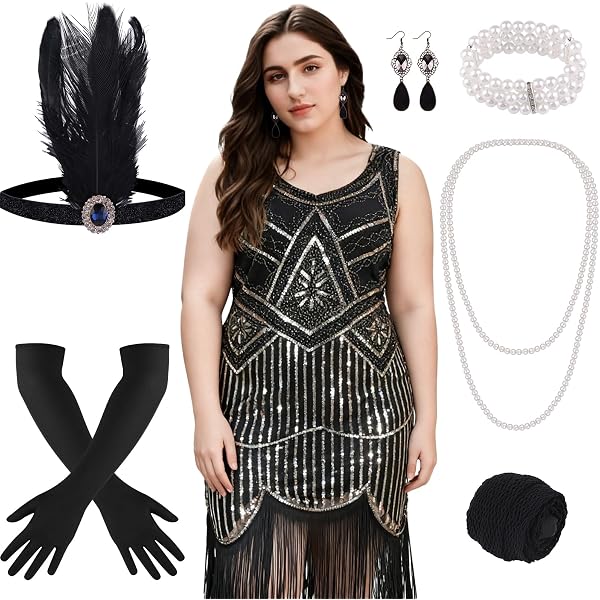 BABEYOND 1920s Abito con Frange e Paillettes Il Grande Gatsby Vestiti