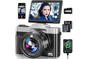 AUREAPIX Appareil Photo Numérique avec WiFi, 4K 64MP Autofocus Camera Vlog 16X Digital Zoom à Écran Rabattable à 180° Appareils Photo Compact avec Station de Charge, 2 Batteries, Carte 32 GB pour Débutants
