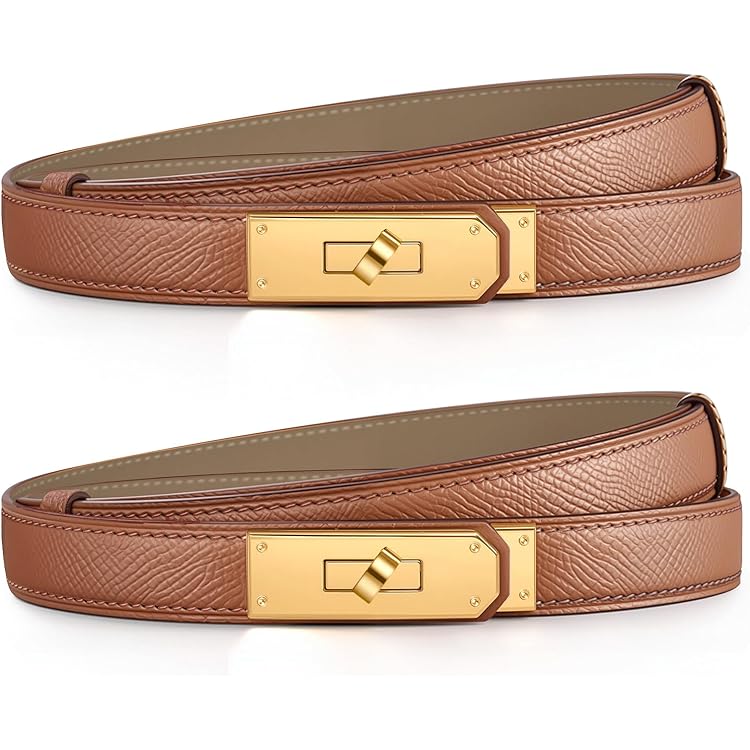 Skinny Ledergürtel Damen 2 Stück - Schmale Taillengürtel Verstellbar