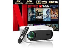 [App Integrata] Eeenfy Proiettore 4K Supportato, Mini Proiettore Netflix Ufficiale&Dolby con 600ANSI, 1080P Nativo, E-Focus/Keystone, Videoproiettore Portatile WiFi6 Bluetooth per Esterni/Home Cinema