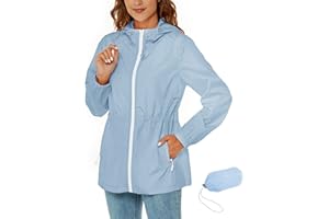 Rapbin Płaszcz przeciwdeszczowy dla kobiet, wodoodporna kurtka, lekki płaszcz przeciwdeszczowy, trencz przeciwdeszczowy, pakowany płaszcz przeciwdeszczowy z kapturem z kieszenią