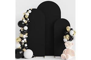 Wokceer Set of 3 Wedding Arch Cover Spandex Fitted Wedding Arch Stand Covers for Round Top Chiara Arch Backdrop Stands Cover for Birthday Party Ceremony Banquet Decoration 4ft,5ft,6ft Black