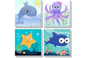 MOGTAA 4 Pack Paint by Number for Adults Kids with Frame, Cartoon Paint by Numbers for Kids Ages 8-12, Kids Paint by Number Kits on Canvas, DIY Animal Oil Painting Kits for Home Decor (8x8inch)