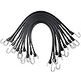 ROBLOCK Rubber Tarp Straps 21" Long Heavy-Duty Tie EPDM Bungee Cord Down with Crimped Metal S Hooks, Ideal for Securing Tarps, Canvases (10 packs,Black)