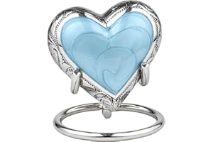 Royal Rapture Love Urn for Ashes Funeral Memorial Cremation Keepsake Heart & Stand (Silver.Blue, 3")