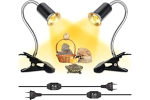 WRPACTTG Lampe Pince, 2PCS Lampe Chauffante Poussin Reptiles,Douille E27 Pince avec Cou Rotatif à 360 °, Support de Lampe de Bureau avec 220CM Cable Dimmable Interrupteur,Clip de Base en Métal,Pas d'ampoules