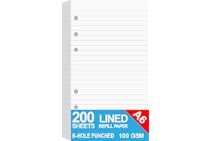 NOKINGO (2-Pack) Lined Paper for Filofax Personal Size Planner/Binder, Total 200 Sheets/400 Pages, 100gsm White Paper, 6 Hole Loose Leaf Paper, 9.5x17.1cm