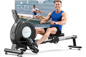 LABGREY Rameur Magnétique pour Salle de Sport à Domicile, Résistance Silencieuse à 16 Niveaux, Capacité 158 kg, Compatible avec Application, Écran LCD, Montage Facile, Rameur pour Entraînement Cardio