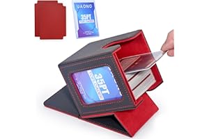 UAONO Card Deck Box with MTG Commander Display, Patented Design Card Deck Case Holds 100+ Double-Sleeved Cards, PU Leather Cards Storage Box For TCG with 2 Dividers, 1 Toploader (Grey&Red)