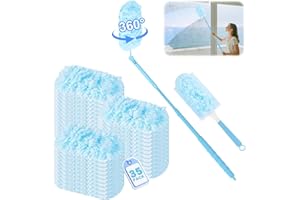 Nicemiya 37 Stück für Swiffer Staubmagnet Nachfüllpack Set, 360° Einweg Magnet Staubwedel für Swiffer Duster, zur Reinigen von Tierhaare Staub Schmutz mit Teleskopstange (35 Tücher + 2 Griffe, Blau)