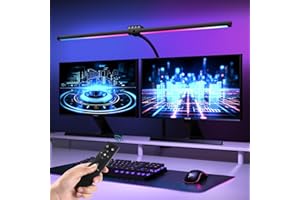 vatato Doppelkopf LED Schreibtischlampe mit RGB,Dimmbar 24W Schreibtischleuchte mit Fernbedienungen, Klemmbar Tageslichtlampe mit Stufenlose Dimmung&Farb,Büro Tischlampe für Home&office(schwarz)