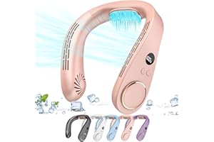 KOURIC Ventilateur Froid Tour de Cou Ventilateur Portable Rafraichissant 4 Vitesses,360° Cooling Collier Ventilateur Nuque Rechargeable USB sans Lame Refroidissement Cadeau Pour Femme Homme Fille Garcon Rose