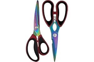 Rockingham Forge 2 Piece Sharp Kitchen and Household Scissor Set, Rust Resistant, Kinked and Curved 9CM Stainless Steel Blades, Nut Cracker and Bottle Opener, Rainbow