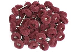 FPPO Abrasive Buffing Polishing Wheel Set for Dremel Rotary Tool,Mini scouring pad Brush Polishing kit, Removal of Rust,Deburring on Metal Surface,32PCS with 3mm Mandrel (grit 320 red 50pcs)